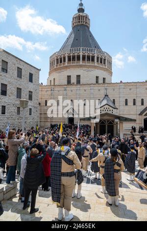 The Annunciation Day procession at the Greek Orthodox church of Annunciation in Nazareth, Israel Stock Photo