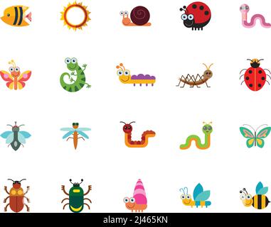 Funny insects icon set. Can be used for topics like invertebrates, hexapod , pests, bug Stock Vector