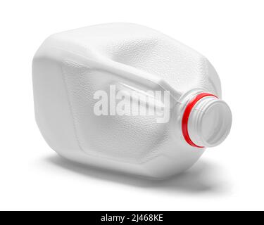 Tipped Over Milk Jug Cut Out on White. Stock Photo