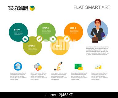 Five steps process chart slide template. Business data. Option, step, design. Creative concept for infographic, project. Can be used for topics like a Stock Vector