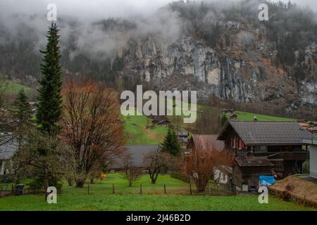 Views of Lauterbrunnen village from train ride to jungfraujoch Stock Photo