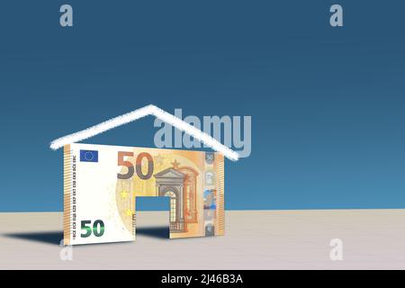 Concept on the market value of the houses, on Euro currency quotation, on the interest rates of the mortgage, on the family budget. Stock Photo