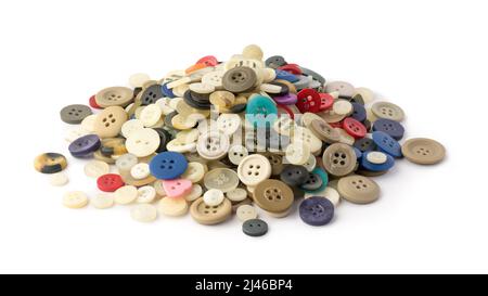 pile of various colors and design buttons on white background Stock Photo