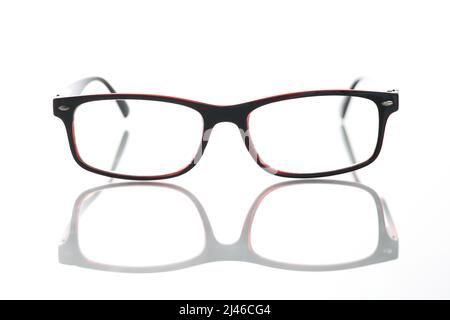 Black red stylish fashion glasses on white background Stock Photo