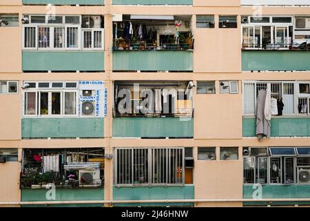 Hong Kong, China. 12th Apr, 2022. A general view of the Hong Kong public housing. The Ngau Tau Kok Garden public housing buildings built by the Housing Society for more than 50 years will be demolished and rebuilt. About 2,300 households, along with local shops will be moved out. Many residents have lived there for more than half a century. (Credit Image: © Keith Tsuji/ZUMA Press Wire) Stock Photo