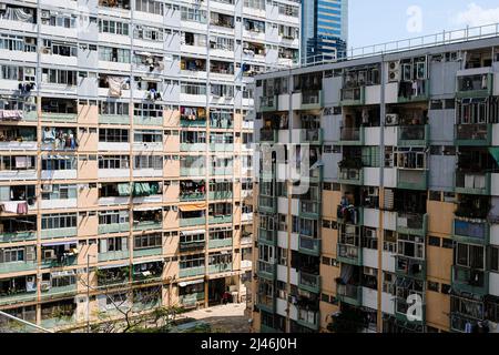 Hong Kong, China. 12th Apr, 2022. A general view of the Hong Kong public housing. The Ngau Tau Kok Garden public housing buildings built by the Housing Society for more than 50 years will be demolished and rebuilt. About 2,300 households, along with local shops will be moved out. Many residents have lived there for more than half a century. (Credit Image: © Keith Tsuji/ZUMA Press Wire) Stock Photo