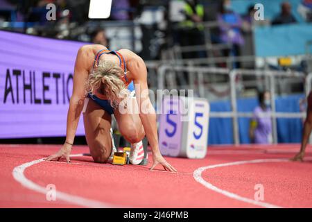 Lieke Klaver participating in the Belgrade 2022 World Indoor Championships in the 400 meters. Stock Photo