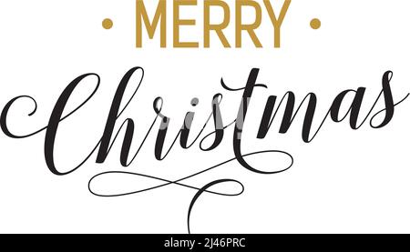 Merry Christmas lettering with flourish. Christmas design element. Handwritten and typed text, calligraphy. For greeting cards, posters, leaflets and Stock Vector