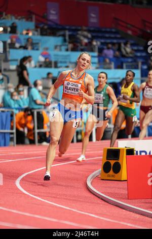 Lieke Klaver participating in the Belgrade 2022 World Indoor Championships in the 400 meters. Stock Photo