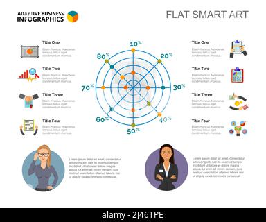 Eight options radar chart. Business data. Percentage, financial, diagram. Creative concept for infographic, templates, presentation. Can be used for t Stock Vector