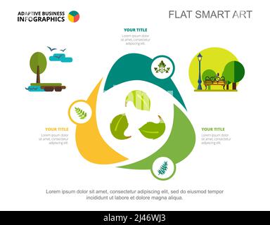 Three options process chart slide template. Business data. Plant, step, design. Creative concept for infographic, project. Can be used for topics like Stock Vector