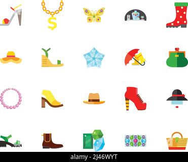 Shoes and accessories creative icon set. Can be used for topics like fashion, style, beauty, wealth, luxury Stock Vector
