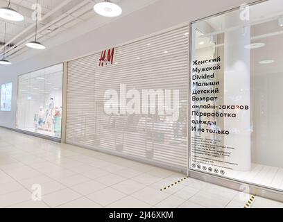 Moscow, Russia, March 2022: HM store suspends work in Russia. The shops are closed. Stock Photo