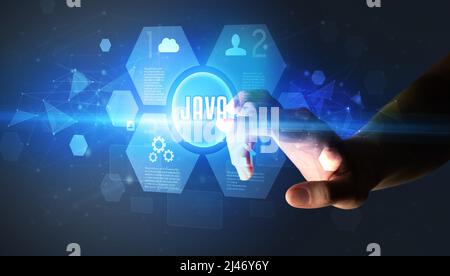 Hand touching digital button concept Stock Photo