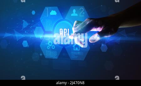 Hand touching digital button concept Stock Photo