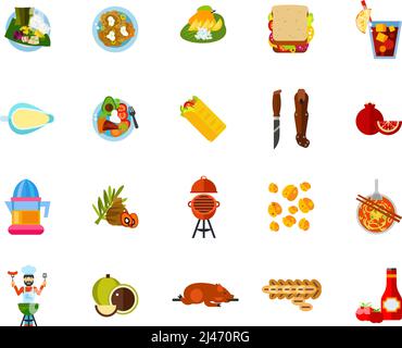 Traditional food icon set. Can be used for topics like street food, Mexican food, unhealthy eating, drinks Stock Vector