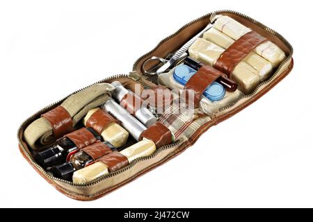 vintage first-aid kit isolated on white background Stock Photo
