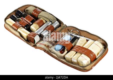 vintage first-aid kit isolated on white background Stock Photo