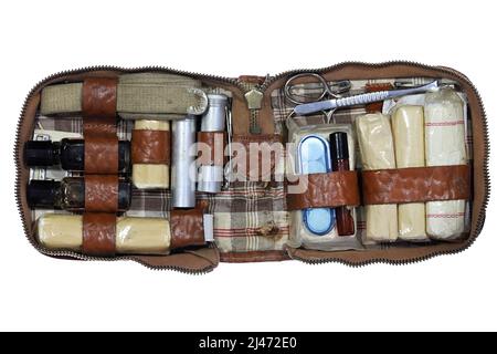 vintage first-aid kit isolated on white background Stock Photo