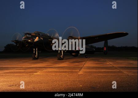 Lancaster NX611 'Just Jane' at the Lincolnshire Aviation Heritage Centre. Stock Photo