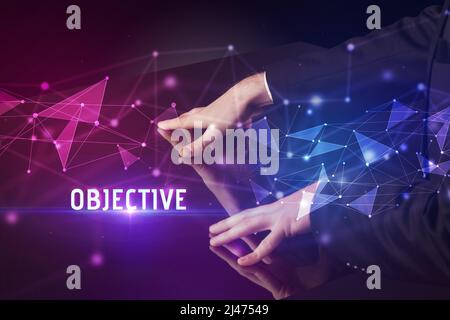 Businessman touching huge screen concept Stock Photo