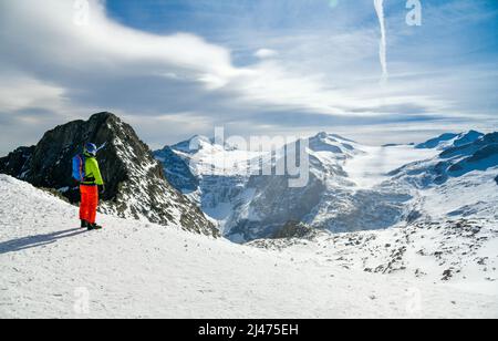 Ponte di Legno ski resort at Mount Adamello in Italy, Europe. Beautiful destination in the Italian Alps with picturesque landscape. Stock Photo