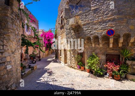 Medieval village of Olympoi is one of the main mastihochoria villages, Chios island, Greece. Stock Photo