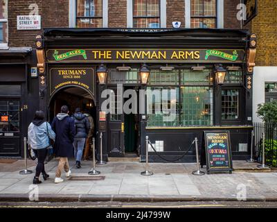 The Newman Arms Fitzrovia London - well known pub, dating back to 1730, located at 23 Rathbone St, Fitzrovia, London. 1984 Novel's Proles Pub. Stock Photo