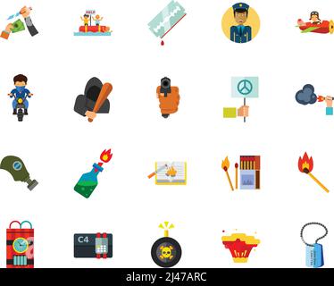 War and terror icon set. Can be used for topics like danger, violence, crime, terrorism Stock Vector