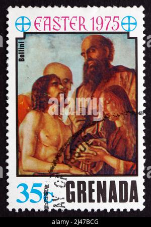 GRENADA - CIRCA 1975: a stamp printed in Grenada shows Descent from the Cross, Painting by Bellini, Easter, circa 1975 Stock Photo