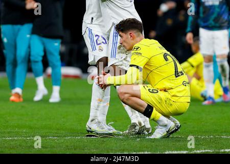 MADRID, SPAIN - APRIL 12: Kai Havertz of Chelsea FC looks dejected after the lost match during the UEFA Champions League Quarter-finals, 2nd leg match between Real Madrid and Chelsea at Estadio Santiago Bernabeu on April 12, 2022 in Madrid, Spain (Photo by DAX Images/Orange Pictures) Stock Photo