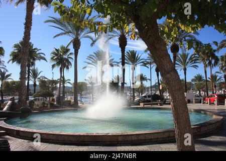 tourist walk with fountain in ibiza in the city of san antonio in balearic islands Stock Photo