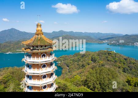 Aerial view Landscape of Sun Moon Lake in Nantou, Taiwan Stock Photo