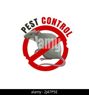 Rat sign, pest control icon, deratizaion and rodents disinfection service, vector. Mice and rats pest control stop sign, domestic extermination and disinfestation of vermin rodents Stock Vector