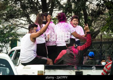 Young spray-painted people celebrate during the Holi festival in Kathmandu, Nepal Stock Photo