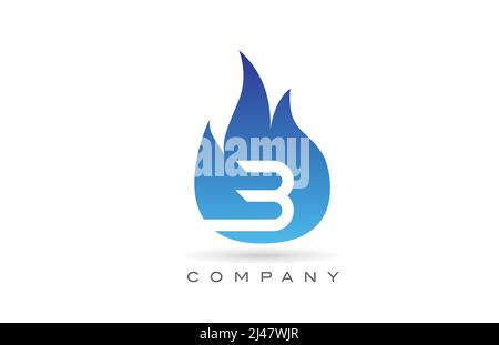 B blue fire flames alphabet letter logo design. Creative icon template for business  and company Stock Vector