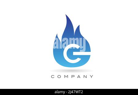 G blue fire flames alphabet letter logo design. Creative icon template for business  and company Stock Vector