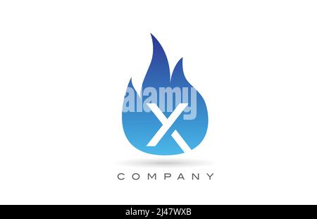 X blue fire flames alphabet letter logo design. Creative icon template for business  and company Stock Vector