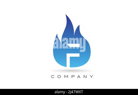 F blue fire flames alphabet letter logo design. Creative icon template for business  and company Stock Vector