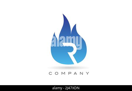 R blue fire flames alphabet letter logo design. Creative icon template for business  and company Stock Vector