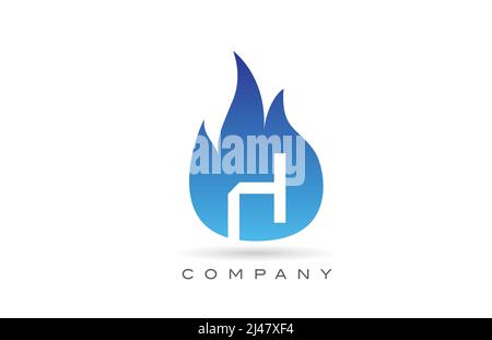 H blue fire flames alphabet letter logo design. Creative icon template for business  and company Stock Vector