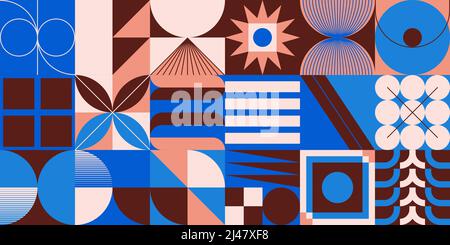 Neo-Geo vector pattern graphics artwork inspired by abstract modernist aesthetics design. Modern geometric collage for poster, cover, art, presentatio Stock Vector