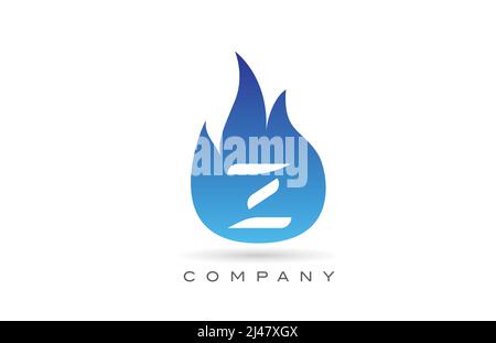 Z blue fire flames alphabet letter logo design. Creative icon template for business  and company Stock Vector