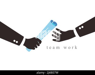 Two businessman passing a relay baton, teamwork concept, vector illustration Stock Vector