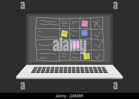 Online planning board in laptop. Tasks to manage business project Stock Vector