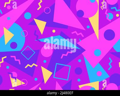 Memphis seamless pattern with geometric shapes in 80s style. Geometric retro pattern. Abstract background design for brochures, banners and promotiona Stock Vector