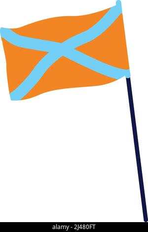 Flying orange flag with crossed stripes semi flat color vector object Stock Vector