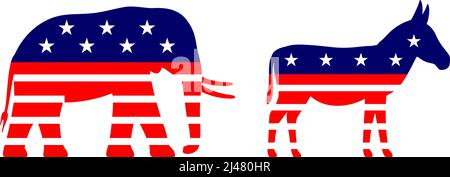 Democrat Donkey and Republican Elephant flat vector illustration Stock Vector