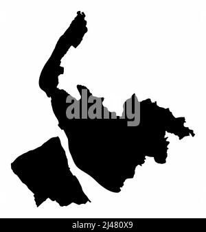 Merseyside county, silhouette map isolated on white background, England Stock Vector