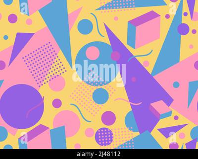Memphis seamless pattern with geometric shapes in 80s style. Geometric retro pattern. Abstract background design for brochures, banners and promotiona Stock Vector